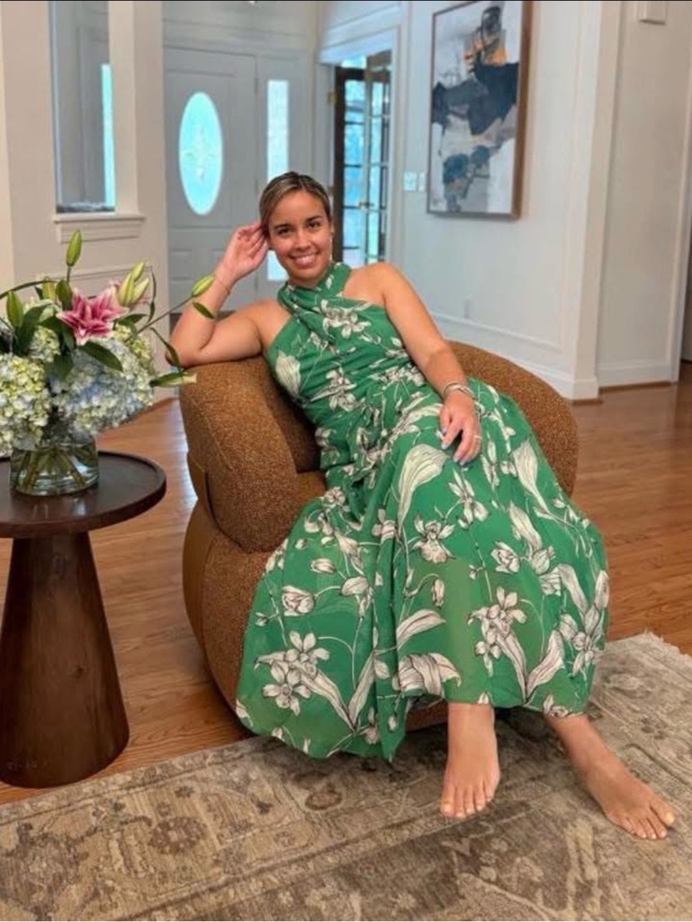 Green Floral Halter Maxi Dress
